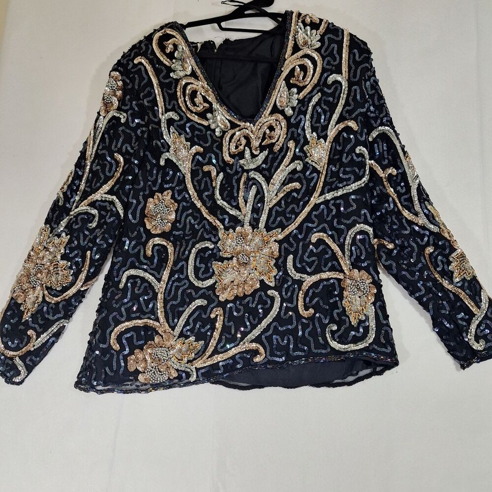 Vintage Carina 100% Pure Silk Beaded Shirt